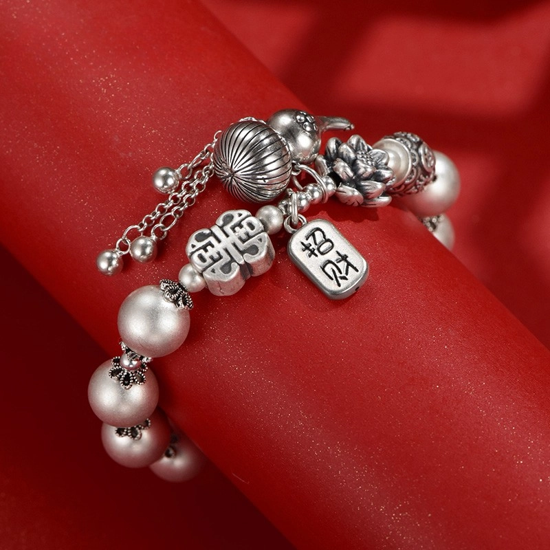 lotus Silver bracelet (5) Silver bracelet with lotus and gourd motifs - Image 5