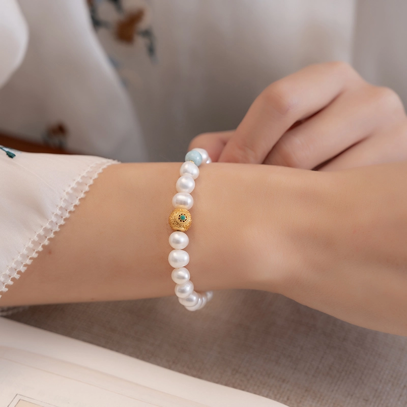 s926-11.png Natural Pearl Bracelet with Sea-Patterned Stone - Image 4
