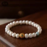 Natural Pearl Bracelet with Sea-Patterned Stone